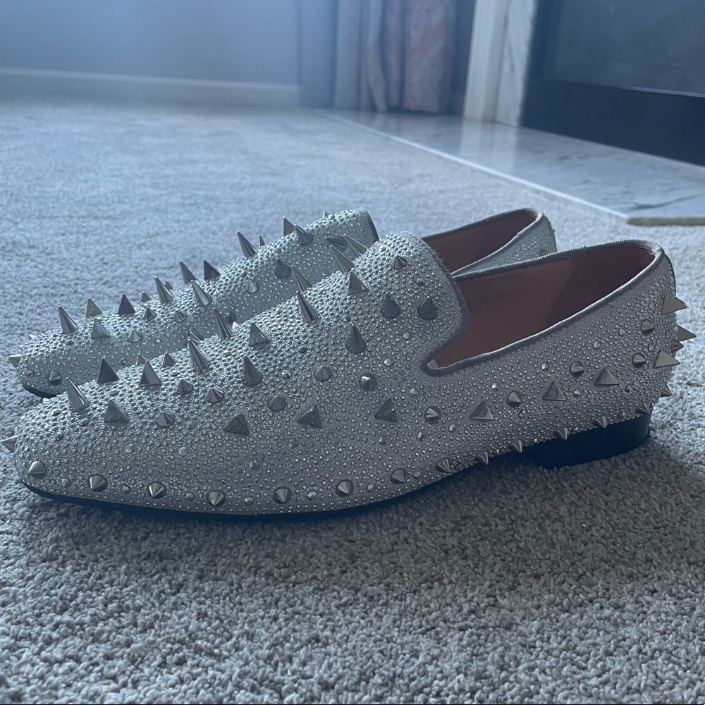 FERUCCI Men Silver Spikes Slippers Loafers Flat w/Crystal GZ Rhinestone Size 10